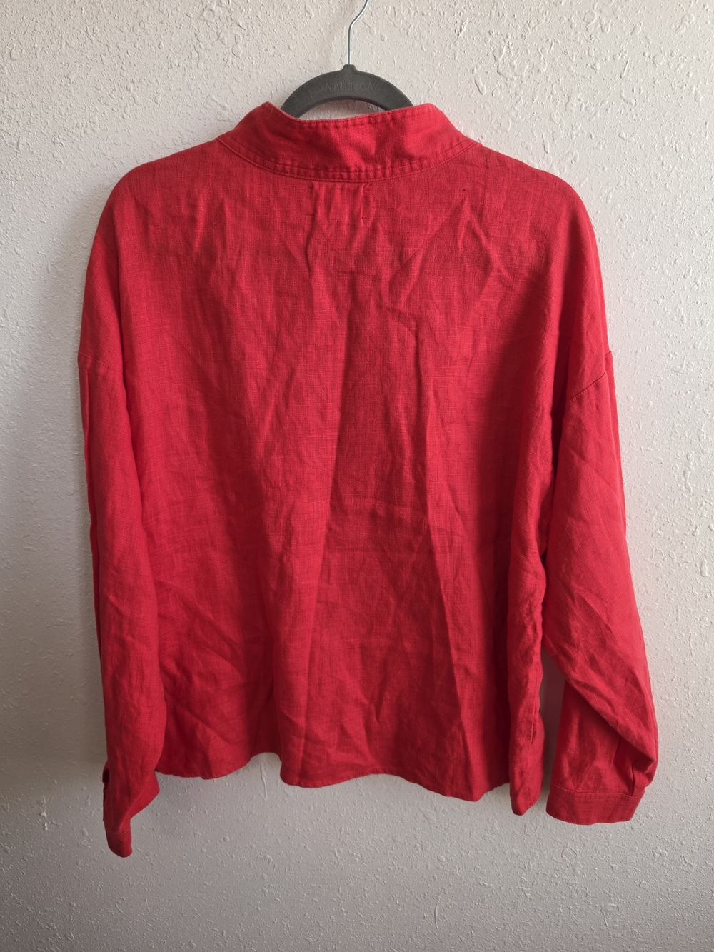 Xirena Size M Red 100% Linen Popover Blouse Long Sleeve Relaxed Top - Picture 8 of 9